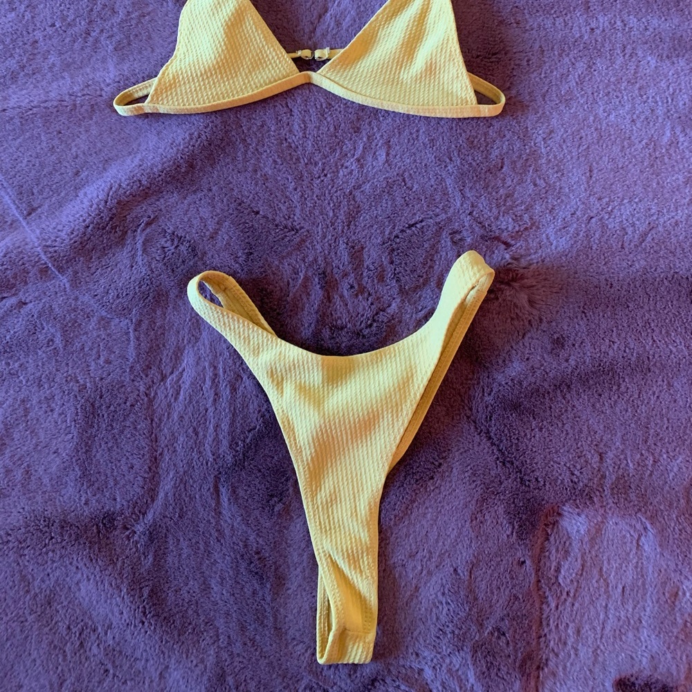 Size Small Ribbed Yellow Micro Swim Set - Picture 2 of 13